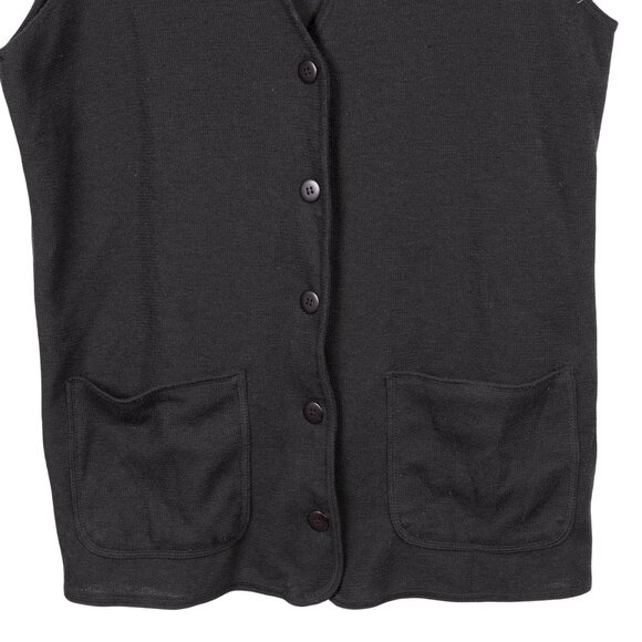 Metro 212 VTG Sweater Vest M Womens Black Button Front Long Pockets Cotton Blend - Picture 3 of 5